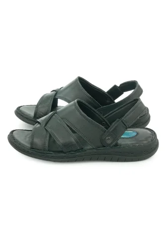Hakiki Deri Ortopedik Topuk Jelli Erkek Sandalet Terlik - Hac Umre Günlük Rahat Taban Sandalet - Siyah - 5