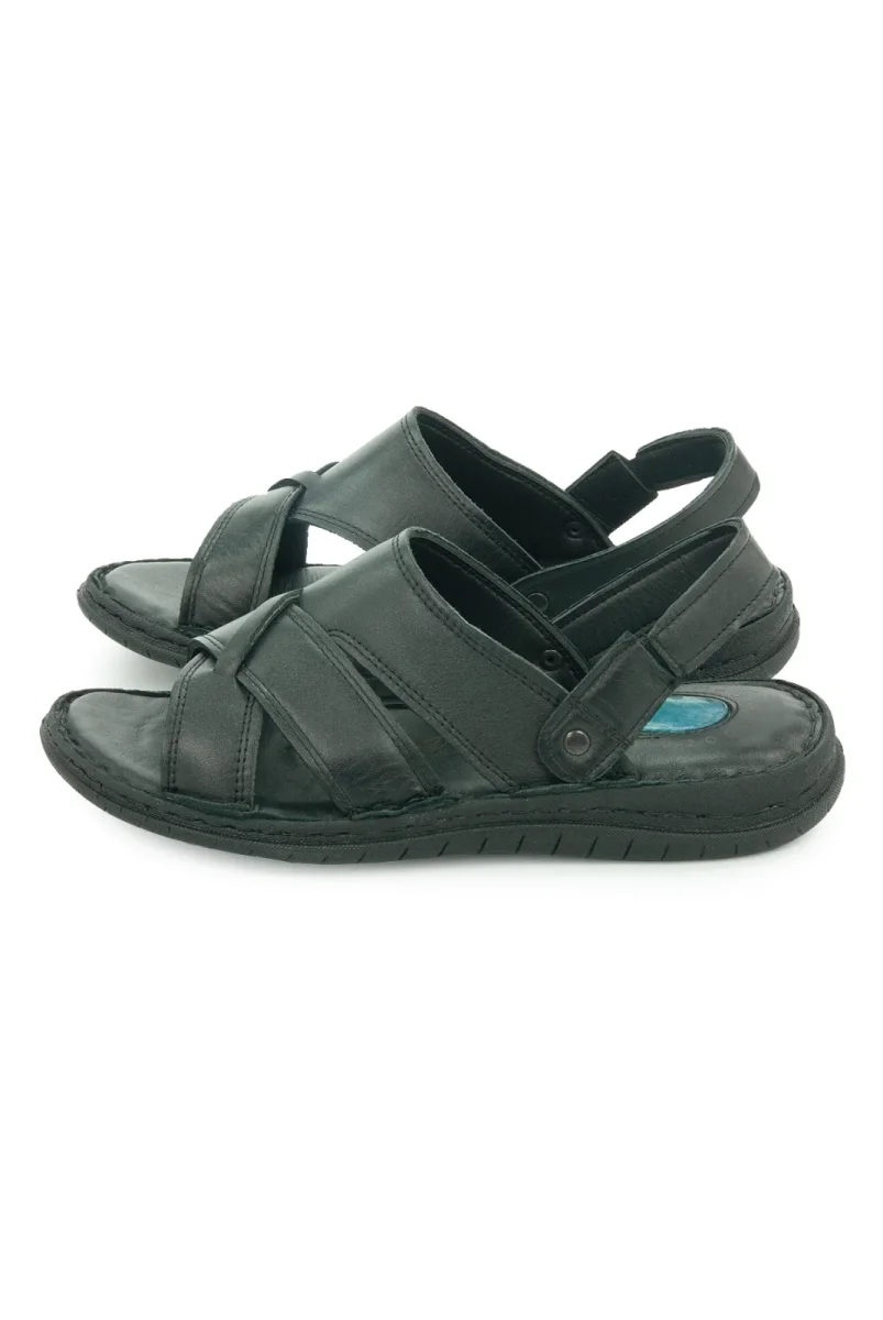 Hakiki Deri Ortopedik Topuk Jelli Erkek Sandalet Terlik - Hac Umre Günlük Rahat Taban Sandalet - Siyah - 5