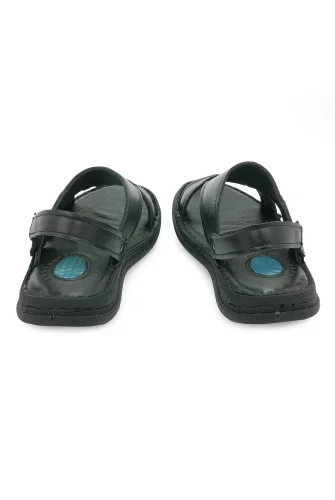 Hakiki Deri Ortopedik Topuk Jelli Erkek Sandalet Terlik - Hac Umre Günlük Rahat Taban Sandalet - Siyah - 6