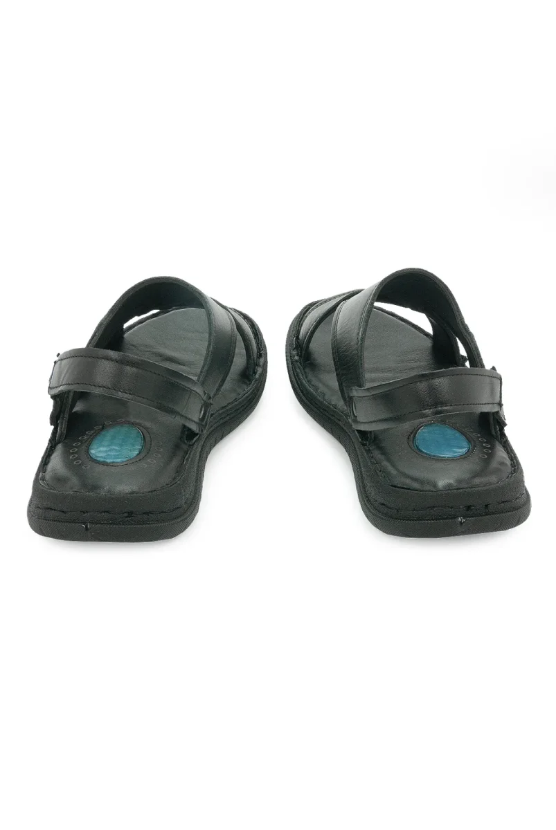 Hakiki Deri Ortopedik Topuk Jelli Erkek Sandalet Terlik - Hac Umre Günlük Rahat Taban Sandalet - Siyah - 6