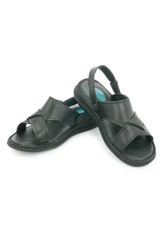 Hakiki Deri Ortopedik Topuk Jelli Erkek Sandalet Terlik - Hac Umre Günlük Rahat Taban Sandalet - Siyah - 7