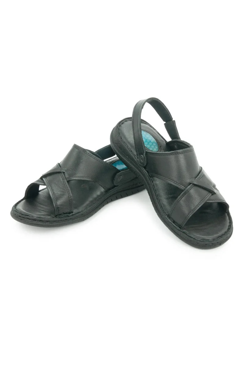 Hakiki Deri Ortopedik Topuk Jelli Erkek Sandalet Terlik - Hac Umre Günlük Rahat Taban Sandalet - Siyah - 7