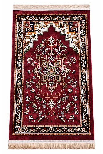 Halı Seccade Desenli – Klasik Motifli Kaymaz Tabanlı Namazlık - Kırmızı - ihvanonline (1)