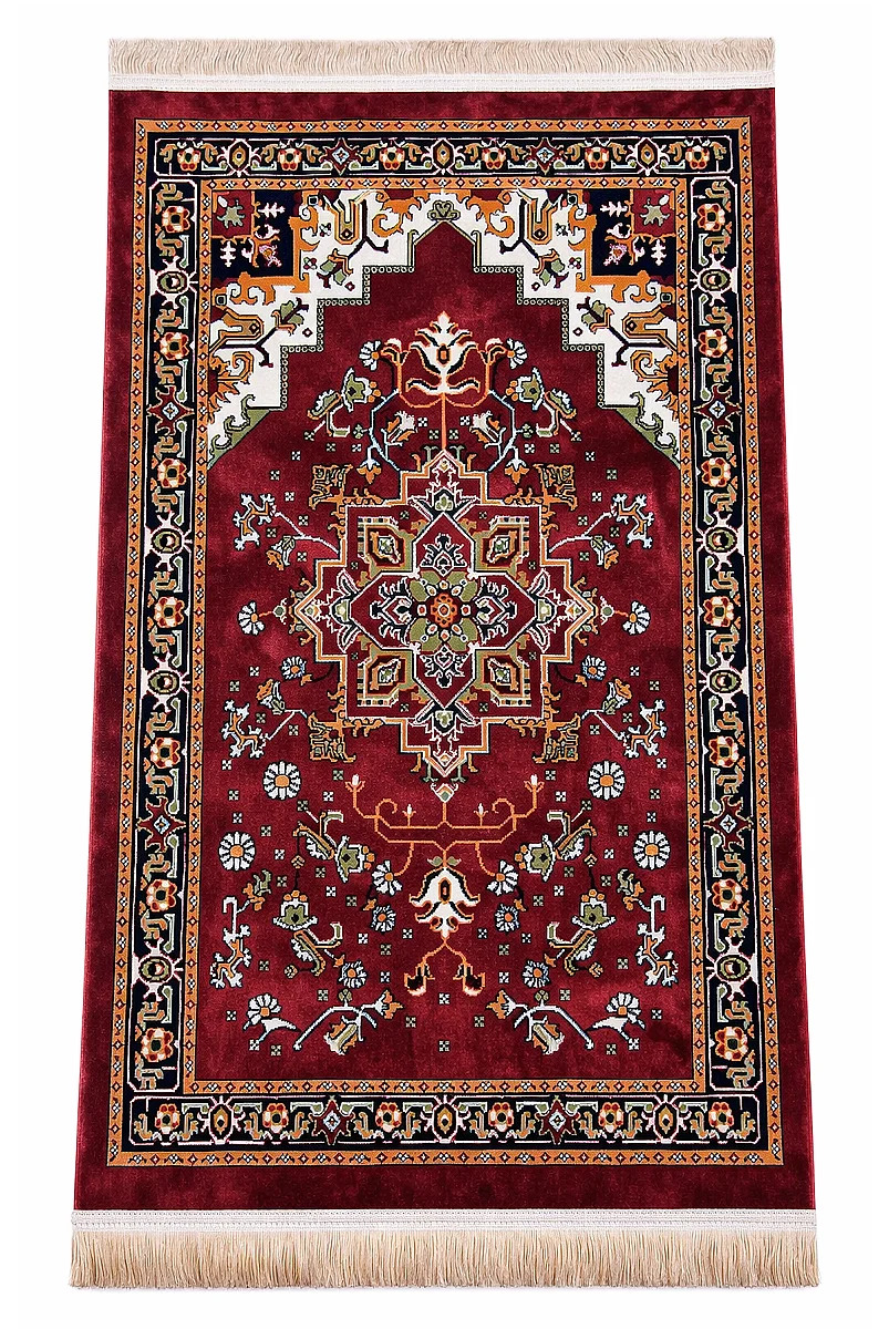 Halı Seccade Desenli – Klasik Motifli Kaymaz Tabanlı Namazlık - Kırmızı - 2