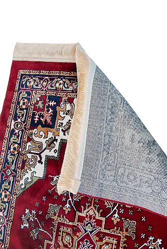 Halı Seccade Desenli – Klasik Motifli Kaymaz Tabanlı Namazlık - Kırmızı - 3