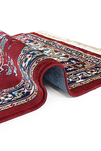 Halı Seccade Desenli – Klasik Motifli Kaymaz Tabanlı Namazlık - Kırmızı - 4