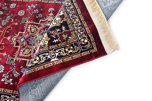 Halı Seccade Desenli – Klasik Motifli Kaymaz Tabanlı Namazlık - Kırmızı - 5