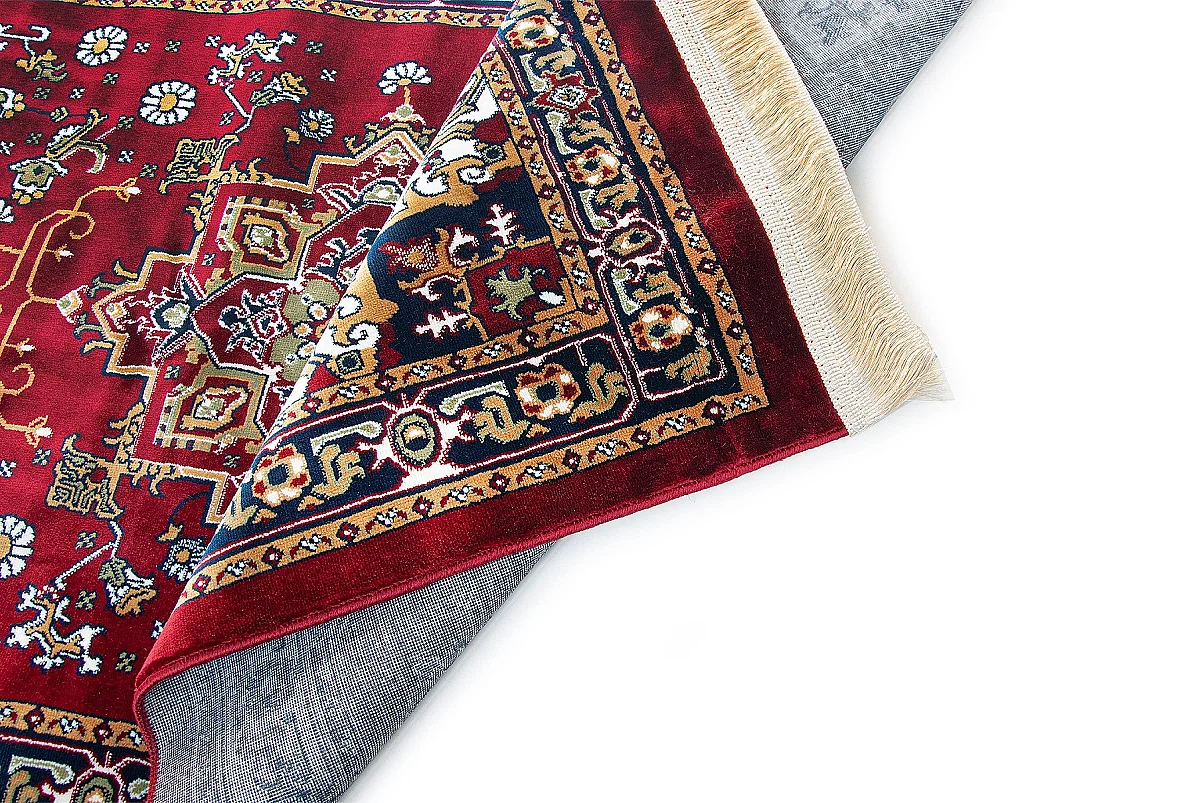 Halı Seccade Desenli – Klasik Motifli Kaymaz Tabanlı Namazlık - Kırmızı - 5