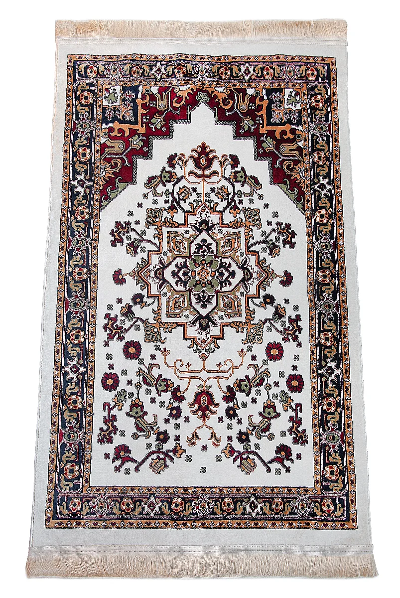 Halı Seccade Desenli – Klasik Motifli Kaymaz Tabanlı Namazlık - Krem - 2