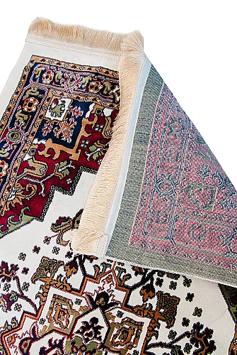 Halı Seccade Desenli – Klasik Motifli Kaymaz Tabanlı Namazlık - Krem - 3