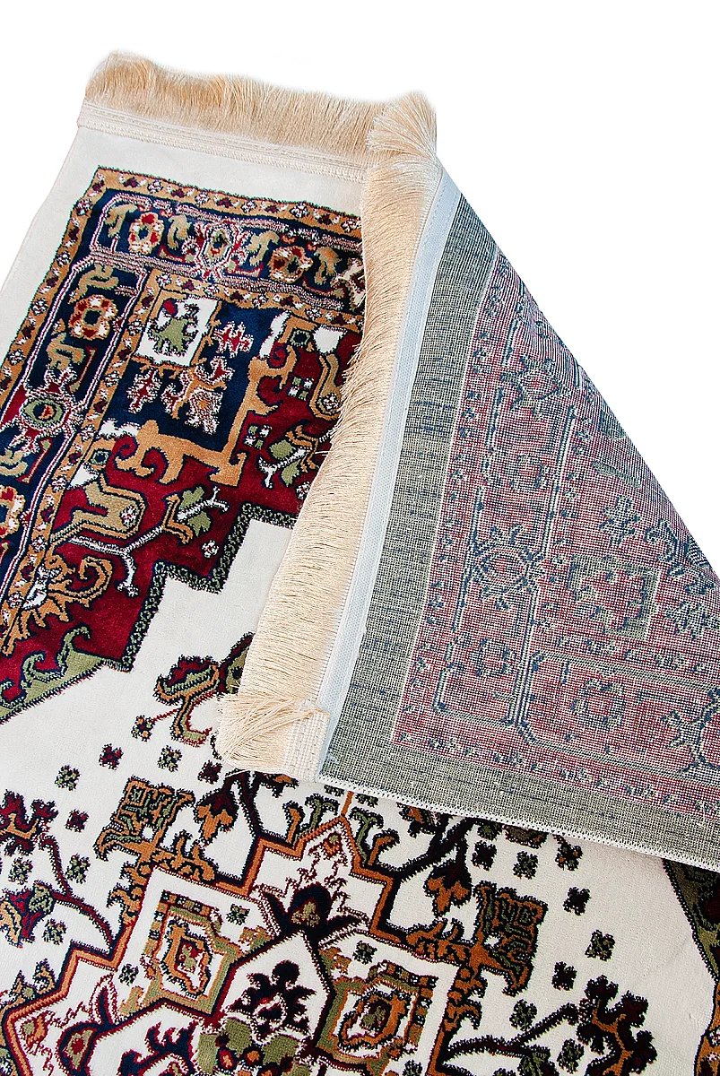 Halı Seccade Desenli – Klasik Motifli Kaymaz Tabanlı Namazlık - Krem - 3