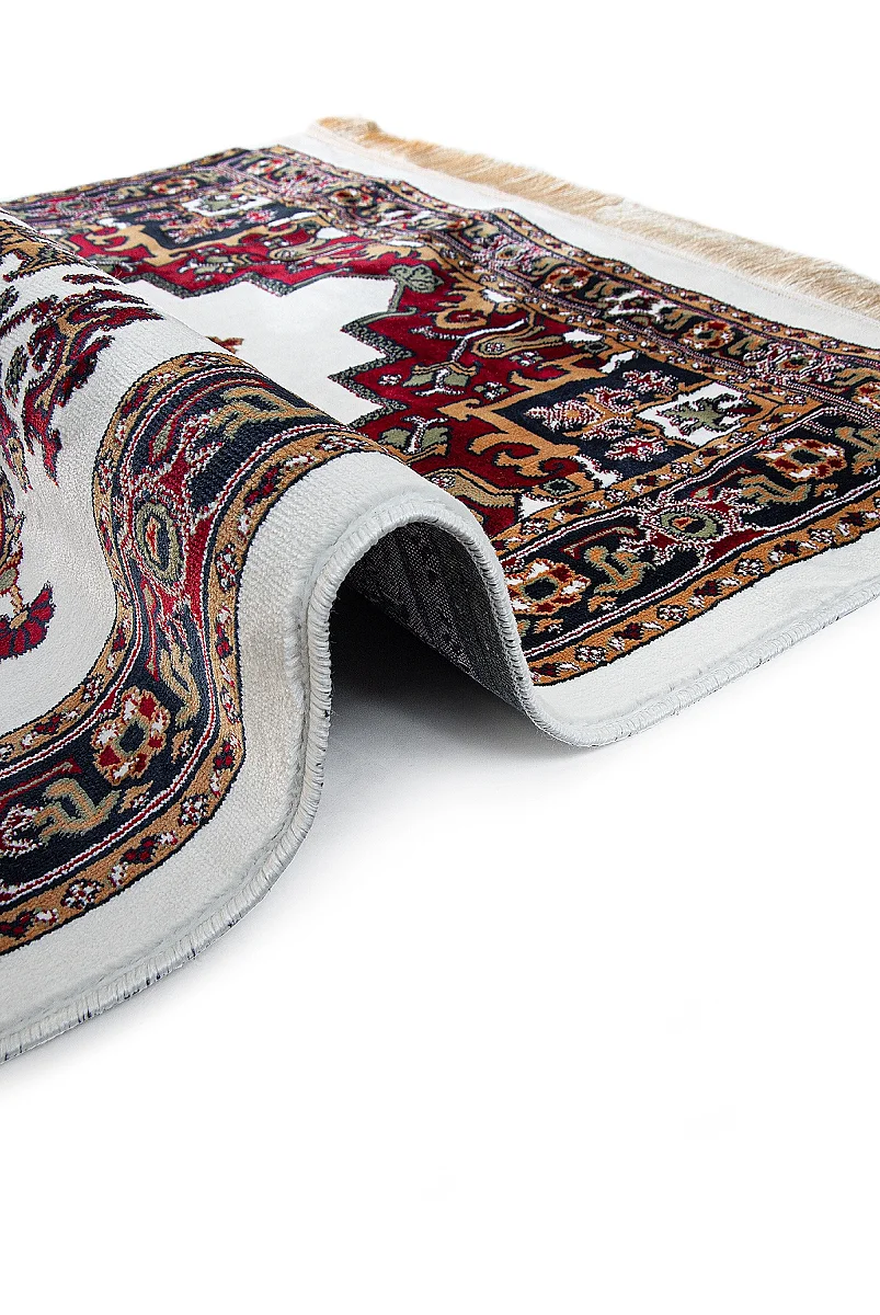 Halı Seccade Desenli – Klasik Motifli Kaymaz Tabanlı Namazlık - Krem - 5