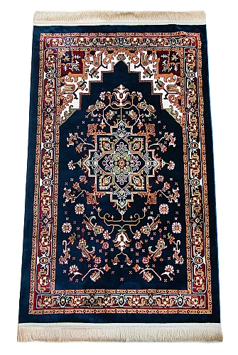 Halı Seccade Desenli – Klasik Motifli Kaymaz Tabanlı Namazlık - Lacivert - 1