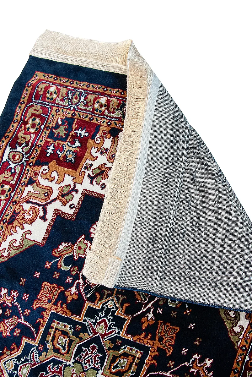 Halı Seccade Desenli – Klasik Motifli Kaymaz Tabanlı Namazlık - Lacivert - 4