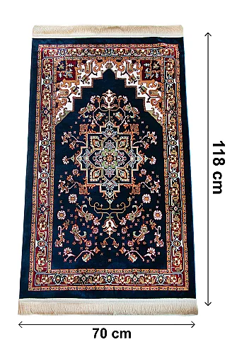 Halı Seccade Desenli – Klasik Motifli Kaymaz Tabanlı Namazlık - Lacivert - ihvanonline (1)