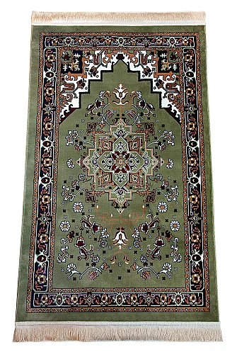 Halı Seccade Desenli – Klasik Motifli Kaymaz Tabanlı Namazlık - Yeşil - 3