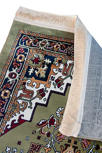 Halı Seccade Desenli – Klasik Motifli Kaymaz Tabanlı Namazlık - Yeşil - 4