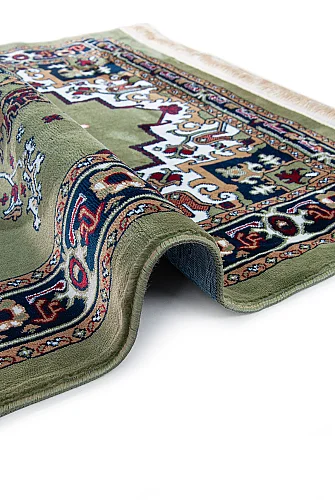 Halı Seccade Desenli – Klasik Motifli Kaymaz Tabanlı Namazlık - Yeşil - 5
