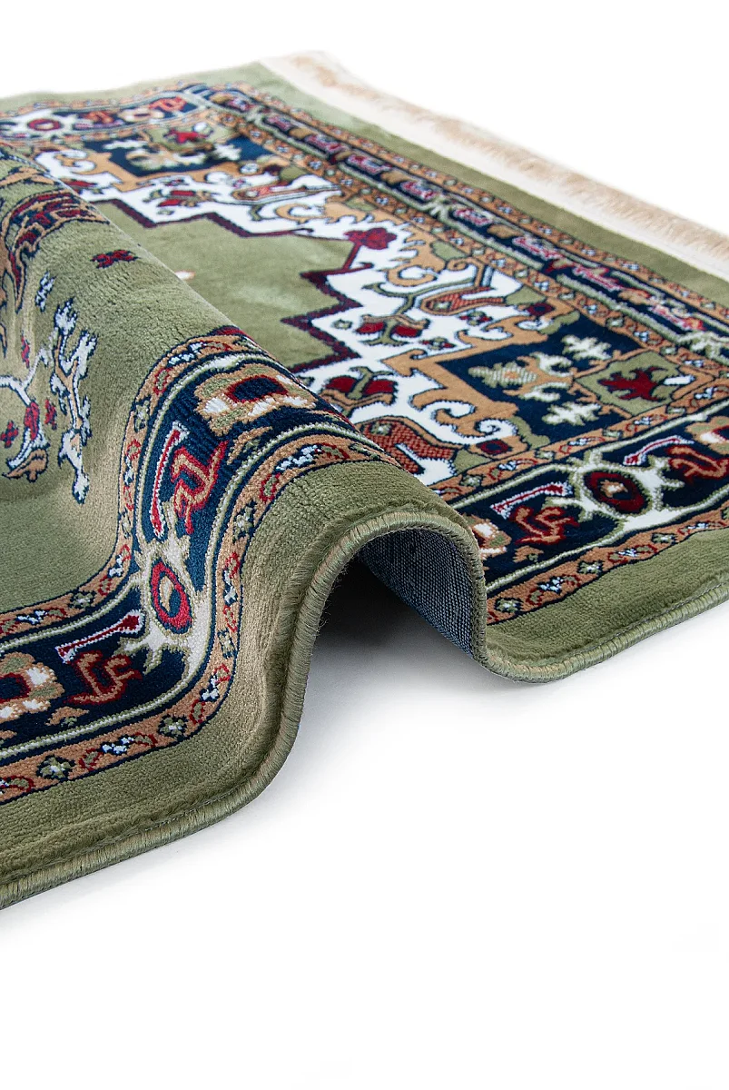 Halı Seccade Desenli – Klasik Motifli Kaymaz Tabanlı Namazlık - Yeşil - 5