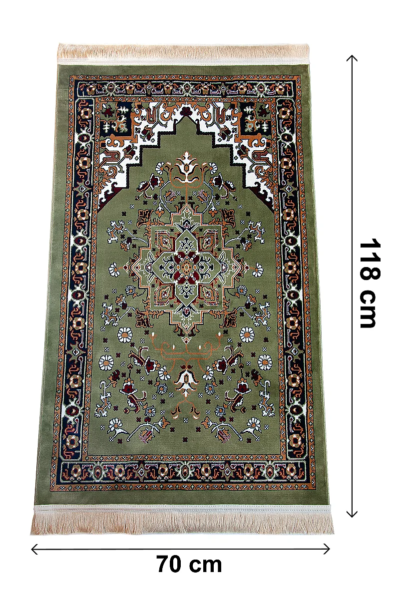 Halı Seccade Desenli – Klasik Motifli Kaymaz Tabanlı Namazlık - Yeşil - 2