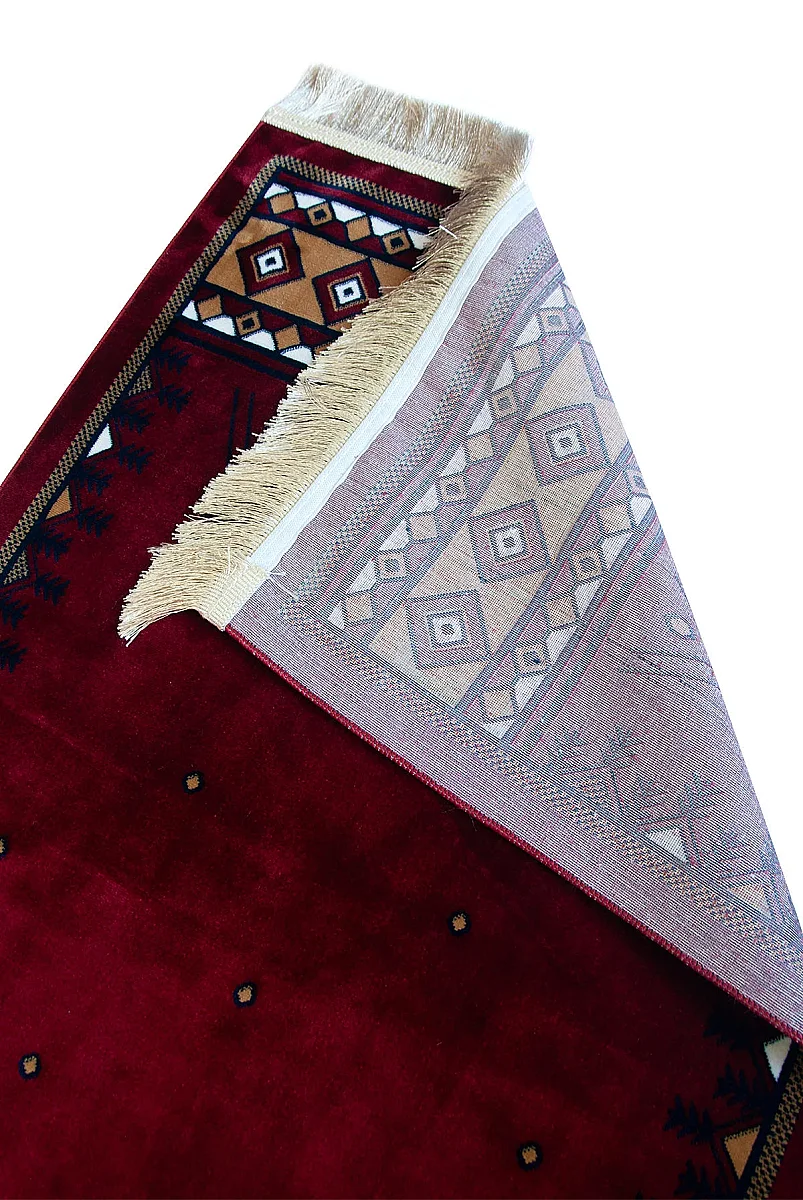 Halı Seccade Saçaklı Kaymaz Tabanlı Dokuma Seccade - Kırmızı - 4