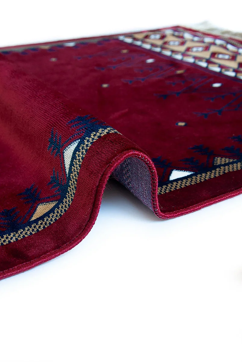 Halı Seccade Saçaklı Kaymaz Tabanlı Dokuma Seccade - Kırmızı - 5