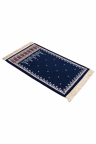 Halı Seccade Saçaklı Kaymaz Tabanlı Dokuma Seccade - Lacivert - 3