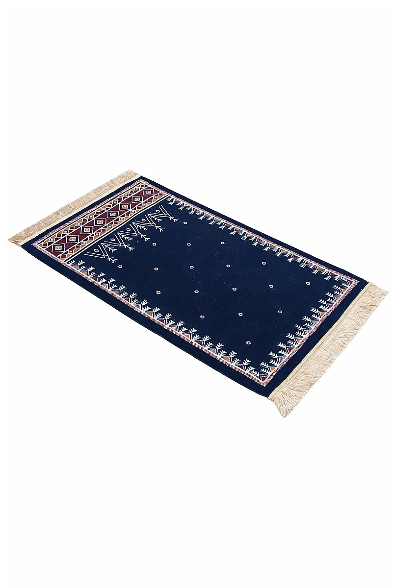 Halı Seccade Saçaklı Kaymaz Tabanlı Dokuma Seccade - Lacivert - 3