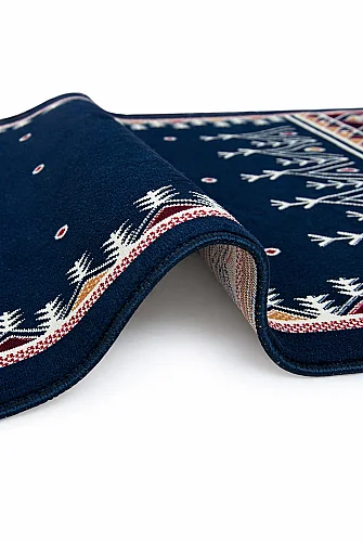 Halı Seccade Saçaklı Kaymaz Tabanlı Dokuma Seccade - Lacivert - 5