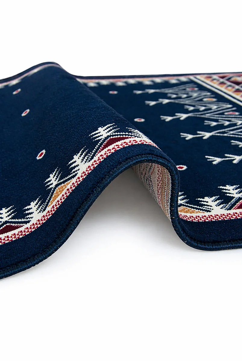 Halı Seccade Saçaklı Kaymaz Tabanlı Dokuma Seccade - Lacivert - 5