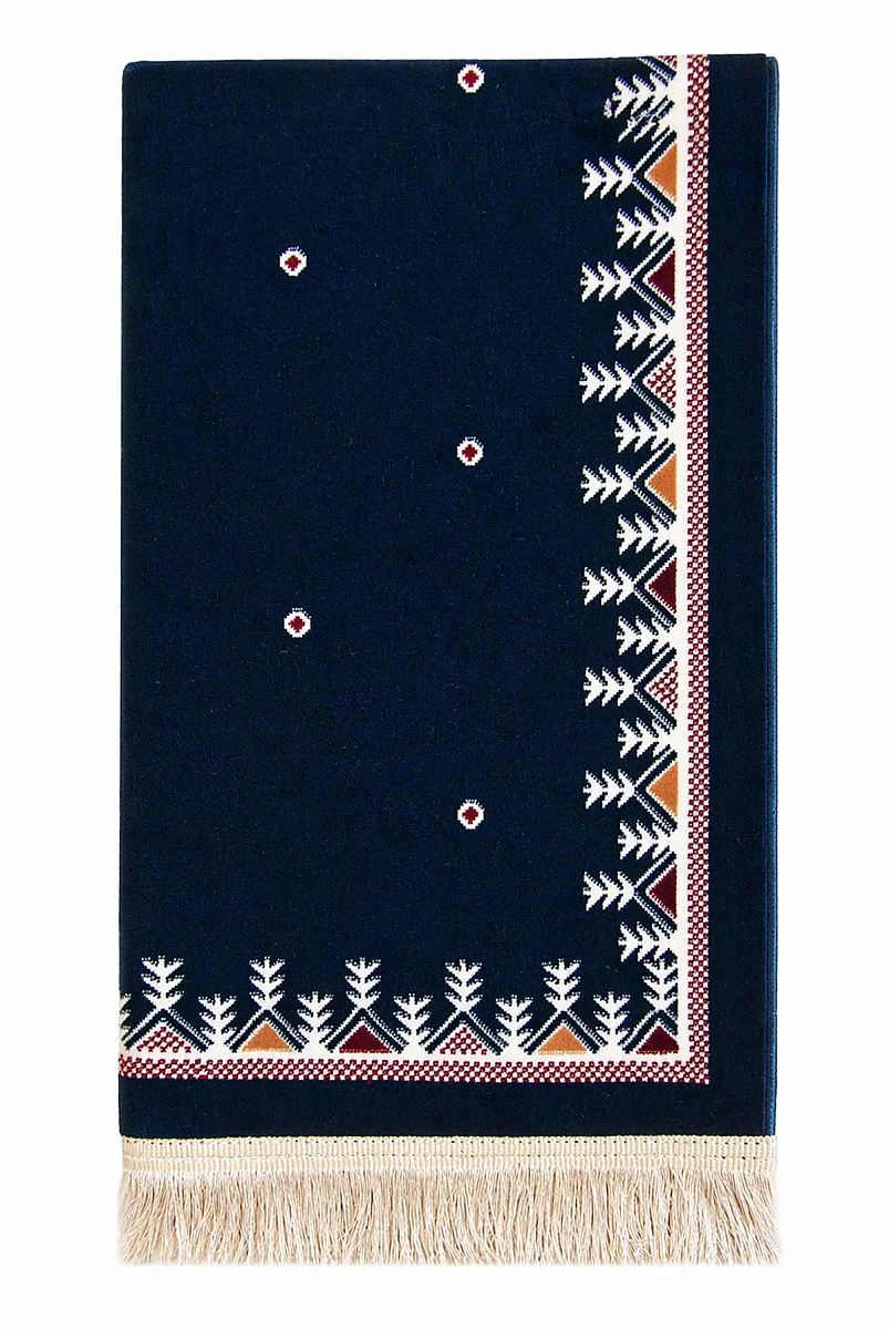 Halı Seccade Saçaklı Kaymaz Tabanlı Dokuma Seccade - Lacivert - 6