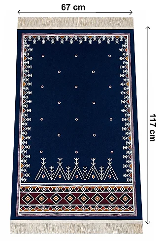 Halı Seccade Saçaklı Kaymaz Tabanlı Dokuma Seccade - Lacivert - ihvanonline (1)