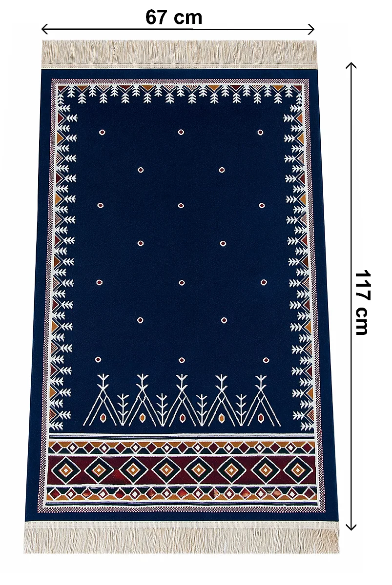 Halı Seccade Saçaklı Kaymaz Tabanlı Dokuma Seccade - Lacivert - 2