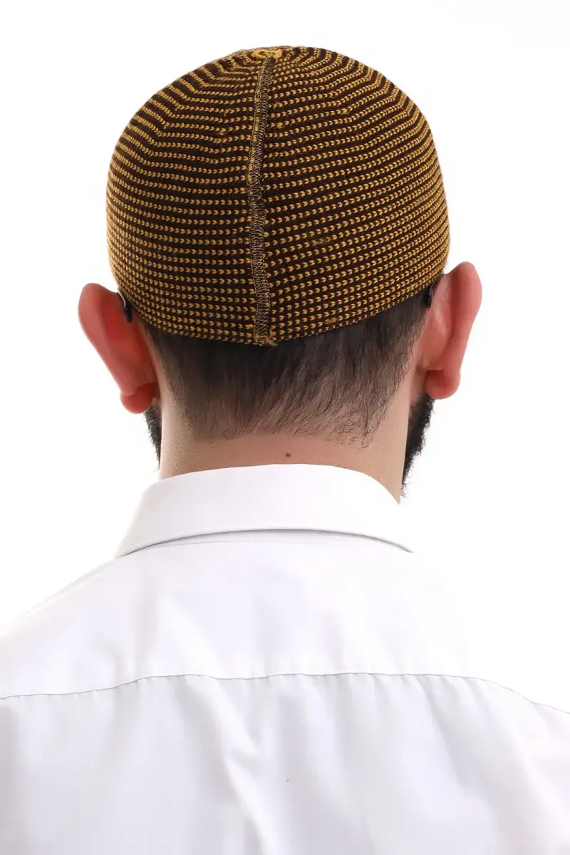 Hardal Kışlık Nokta Desenli Orlon Namaz Takkesi - 5