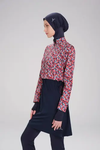 Haşema Alisya Lacivert Jileli 5 Parça Kız Çocuk Tesettür Mayo Takımı HSM4056 - (1)