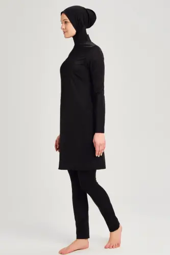 Haşema Berrak Likralı 4 Parça Büyük Beden Tam Kapalı Tesettür Mayo 6028-25 Siyah - Haşema (1)