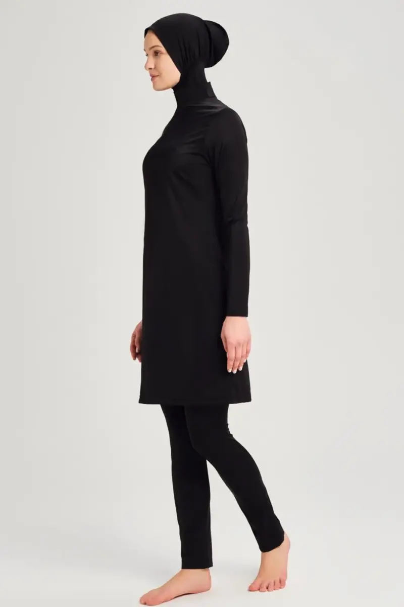 Haşema Berrak Likralı 4 Parça Büyük Beden Tam Kapalı Tesettür Mayo 6028-25 Siyah - 2
