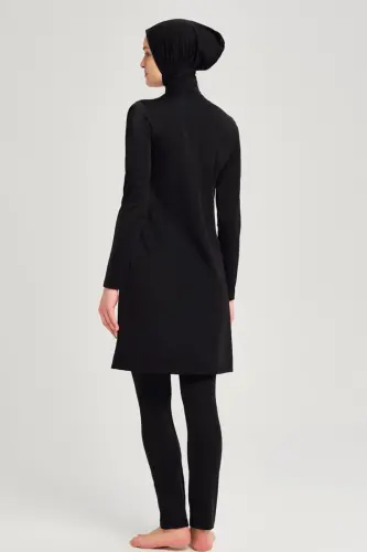 Haşema Berrak Likralı 4 Parça Büyük Beden Tam Kapalı Tesettür Mayo 6028-25 Siyah - 3