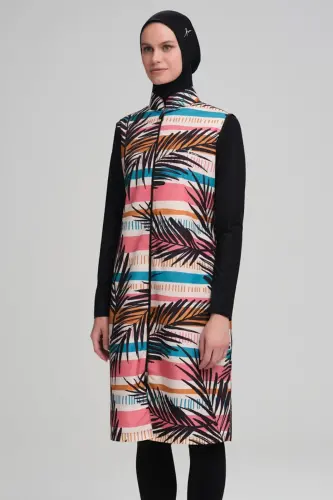 Haşema Colored Striped Gilet Black Fully Covered Hijab Swimsuit HSM-3009 LARİN - Haşema (1)