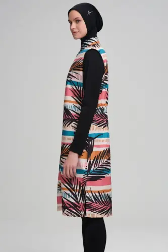 Haşema Colored Striped Gilet Black Fully Covered Hijab Swimsuit HSM-3009 LARİN - 4
