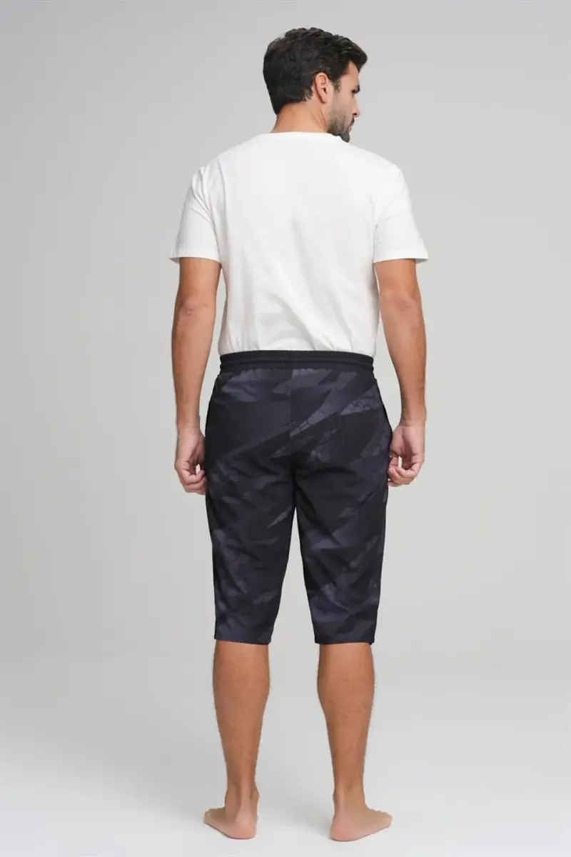 Haşema Decent Geometric Pattern Black Long Men's Sea Shorts HSM-2973 - 2
