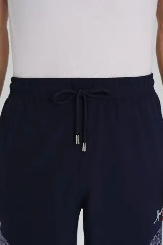 Haşema Desenli Fermuarlı Cepli Uzun Erkek Havuz ve Deniz Şortu 2413-25 Lacivert - 4