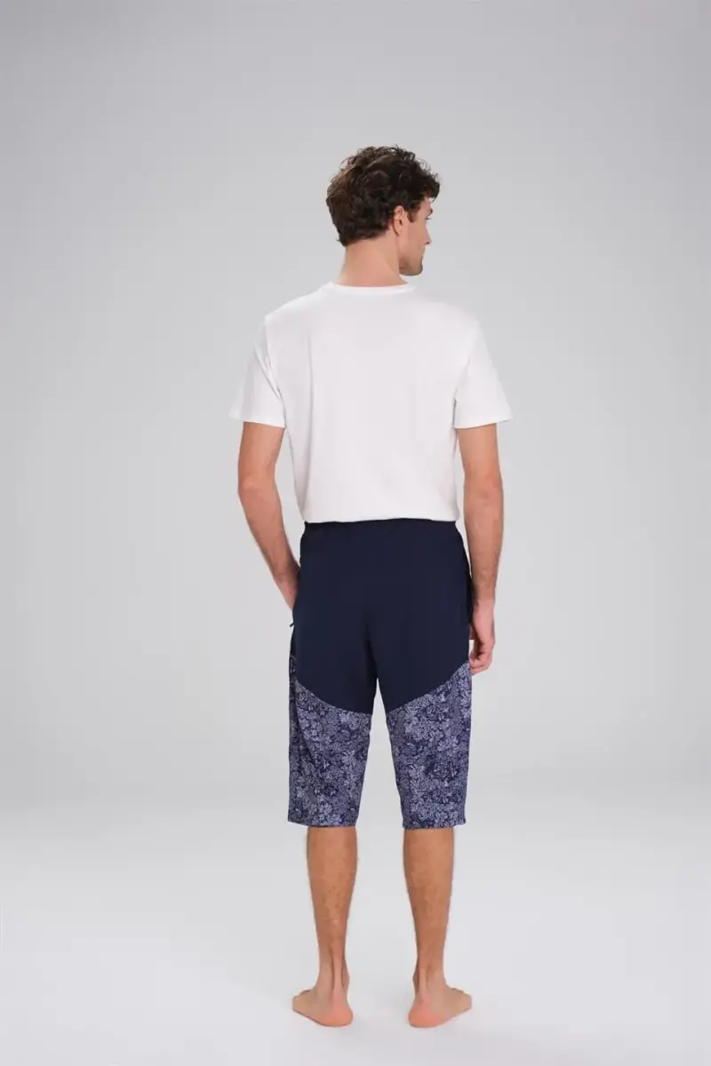 Haşema Desenli Fermuarlı Cepli Uzun Erkek Havuz ve Deniz Şortu 2413-25 Lacivert - 6