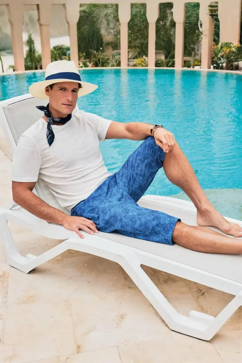 Haşema Desenli Fermuarlı Cepli Uzun Erkek Havuz ve Deniz Şortu 2419-25 Mavi - 1