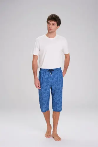 Haşema Desenli Fermuarlı Cepli Uzun Erkek Havuz ve Deniz Şortu 2419-25 Mavi - Haşema (1)