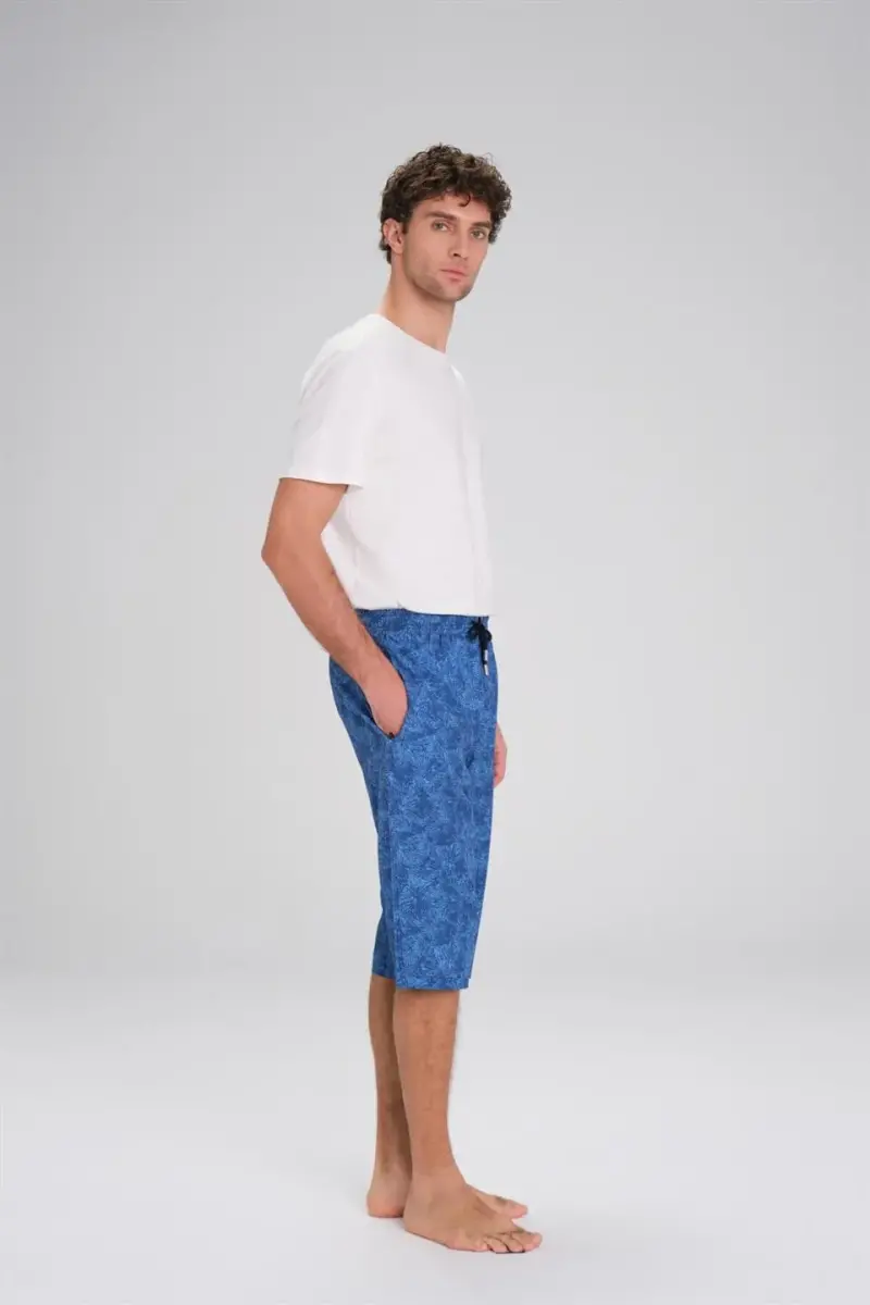 Haşema Desenli Fermuarlı Cepli Uzun Erkek Havuz ve Deniz Şortu 2419-25 Mavi - 3