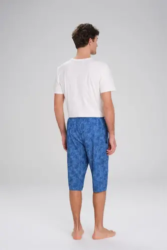 Haşema Desenli Fermuarlı Cepli Uzun Erkek Havuz ve Deniz Şortu 2419-25 Mavi - 4