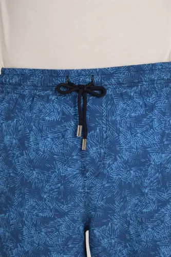 Haşema Desenli Fermuarlı Cepli Uzun Erkek Havuz ve Deniz Şortu 2419-25 Mavi - 5