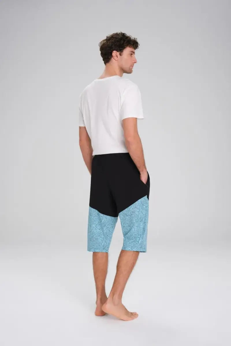 Haşema Desenli Fermuarlı Cepli Uzun Erkek Havuz ve Deniz Şortu 2420-25 Siyah Mavi - 4