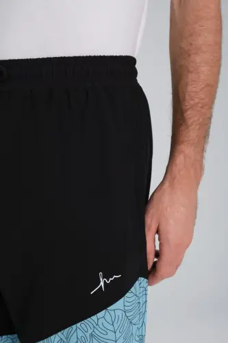 Haşema Desenli Fermuarlı Cepli Uzun Erkek Havuz ve Deniz Şortu 2420-25 Siyah Mavi - 5